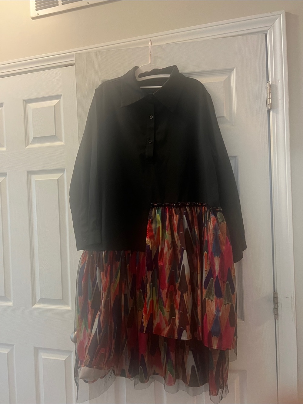 Black Top with Multicolor Printed Tiered Skirt Dress